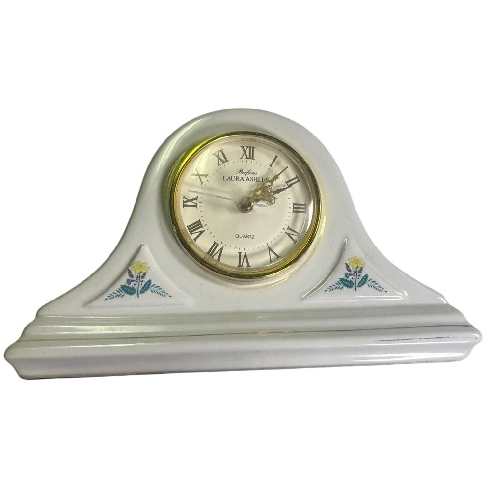 Laura Ashley White Mantel Clock with Floral Design‎